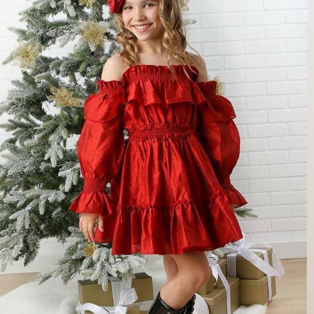 Red Off-Shoulder Ruffle Dress